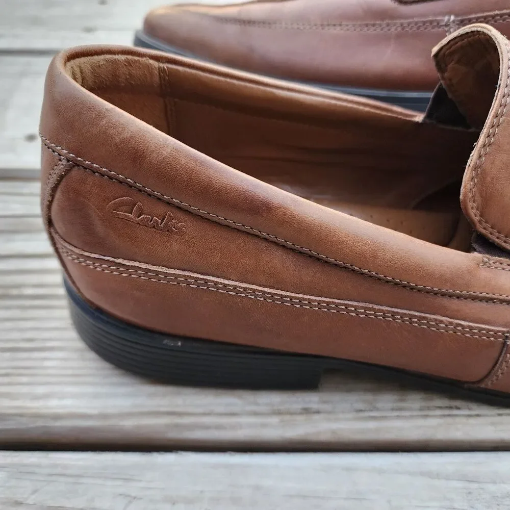 Clarks Collection Shoes Men Sz 12M Brown Leather Slip On Dress Soft Cushion